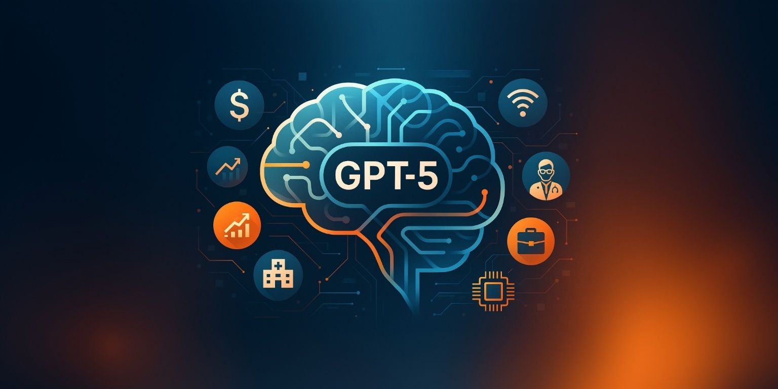 GPT-5 AI technology concept with business professionals collaborating with artificial intelligence